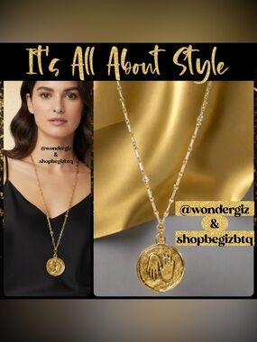 Tory Burch Authentic Roxanne Gold Chain Necklace Medallion Hands Protect